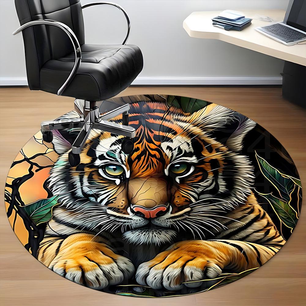 1pc Tiger Cub Office Round Area Rug, Under Office Chairs Bedroom Living Room Home Decor, Room Deco