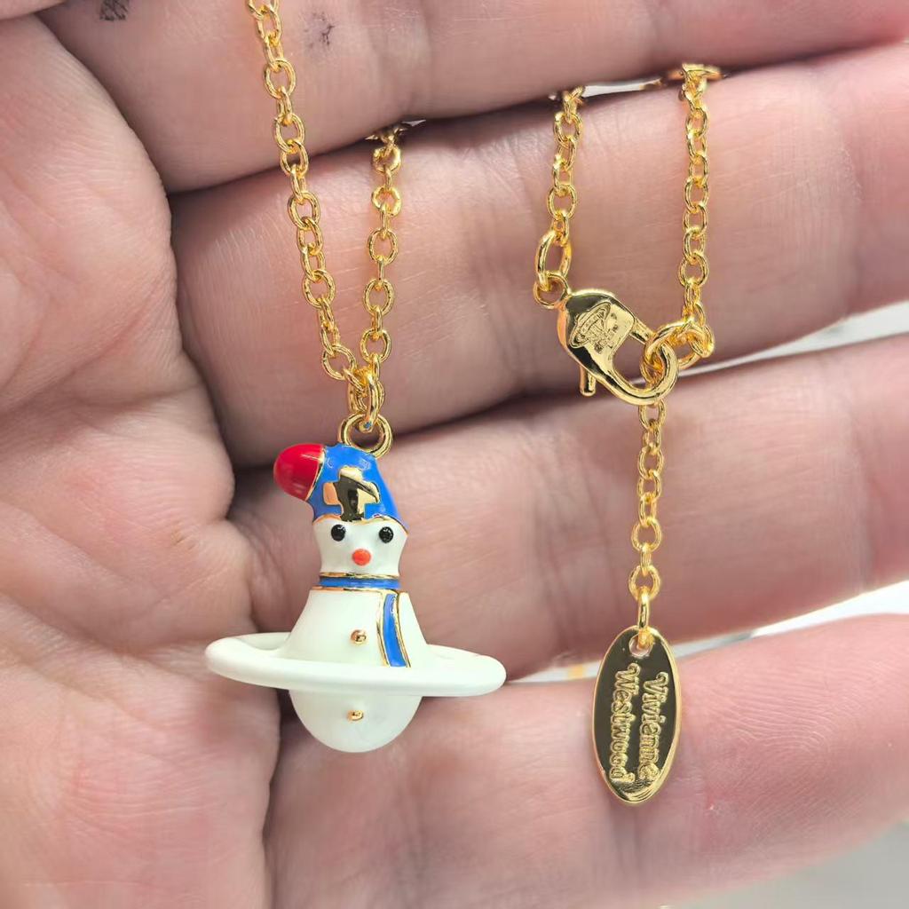 Saturn Schneemann Halskette: Trendige, süße Schlüsselbeinkette für Damen