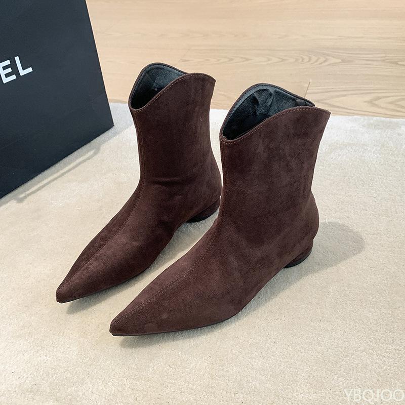 

Элегантные минималистичные ботильоны с острым носком, новые осенне-зимние, на низком каблуке, универсальные, в стиле ретро, женские ботинки, модная повседневная женская обувь 40