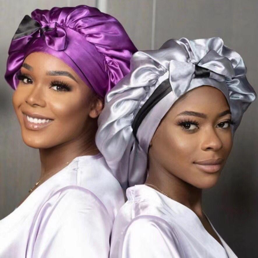 Woman Sleeping Bonnets and Satin Hair Wraps Soft Silk Bonnet Long Tie Plain Hair Bonnet