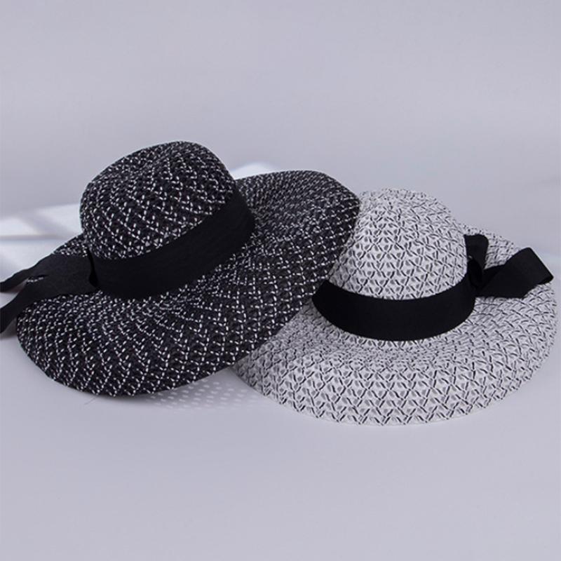 1Pc Big-Eared Hat For Women Black Bow Tie Side Shade All-In-One Beach Hat For Outdoor Beach Vacation  And Elegance