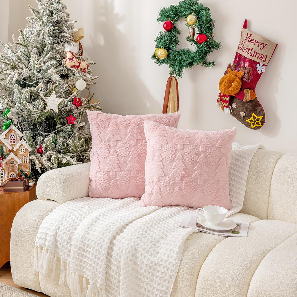 45x45cm Christmas Tree Pillow Cover Soft Snowflake Christmas Pillow Cover Christmas Plush Pillow Case for Winter Holiday Decor