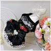 Lovely Puppy Dog Clothing Retro Chic Red Floral Print Lace Bow Black Princess Dress For Small Medium Dog Poodle Pet Dog Clothes