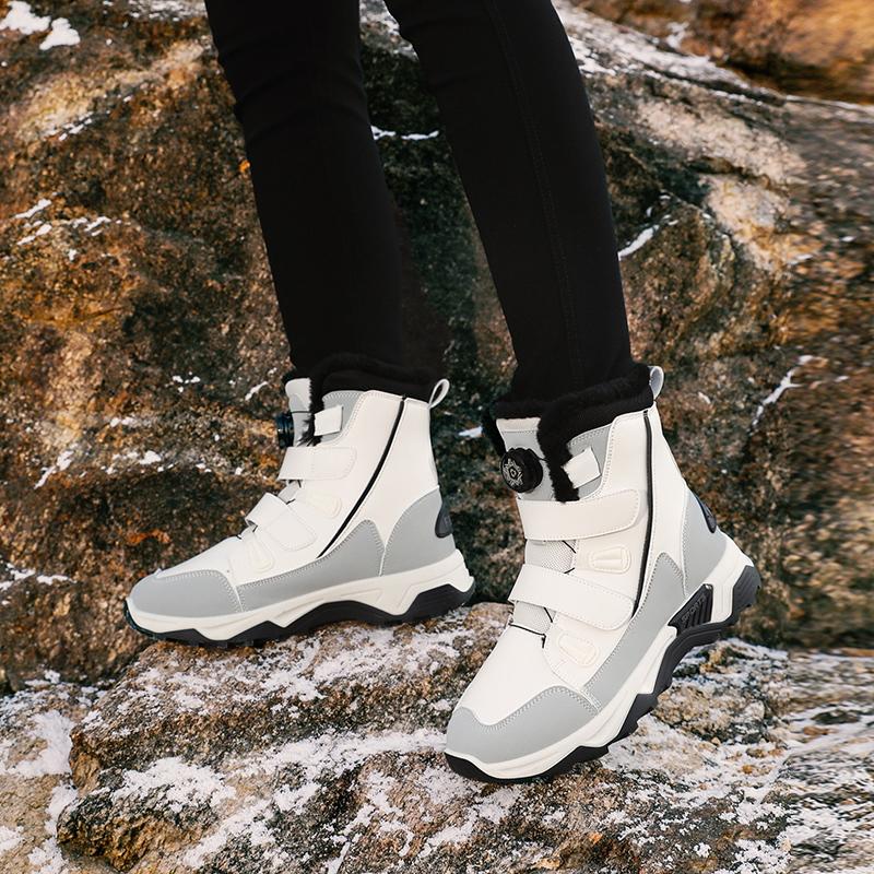 Plüsch Damen High-Top Stiefel Winter Schneestiefel Warme Baumwollschuhe Rutschfeste Outdoor Sneaker zum Gehen Wandern