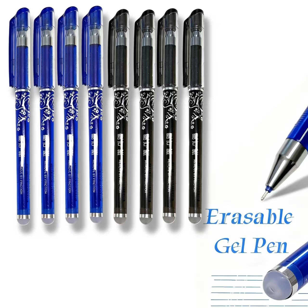 

8Pcs Erasable Pens 0.5mm, Fine Ballpoint Blue&Black Ink Pens, Smooth Writing Gel Pen for Drawing Writing