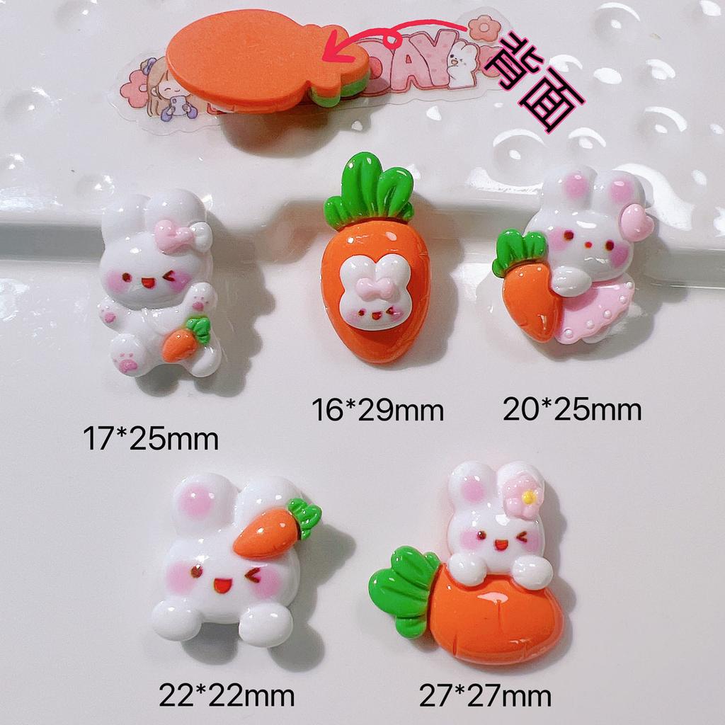 10Pcs New Cute Cartoon Carrot Rabbit Series Flat Back Ornament Jewelry Bows Accessories