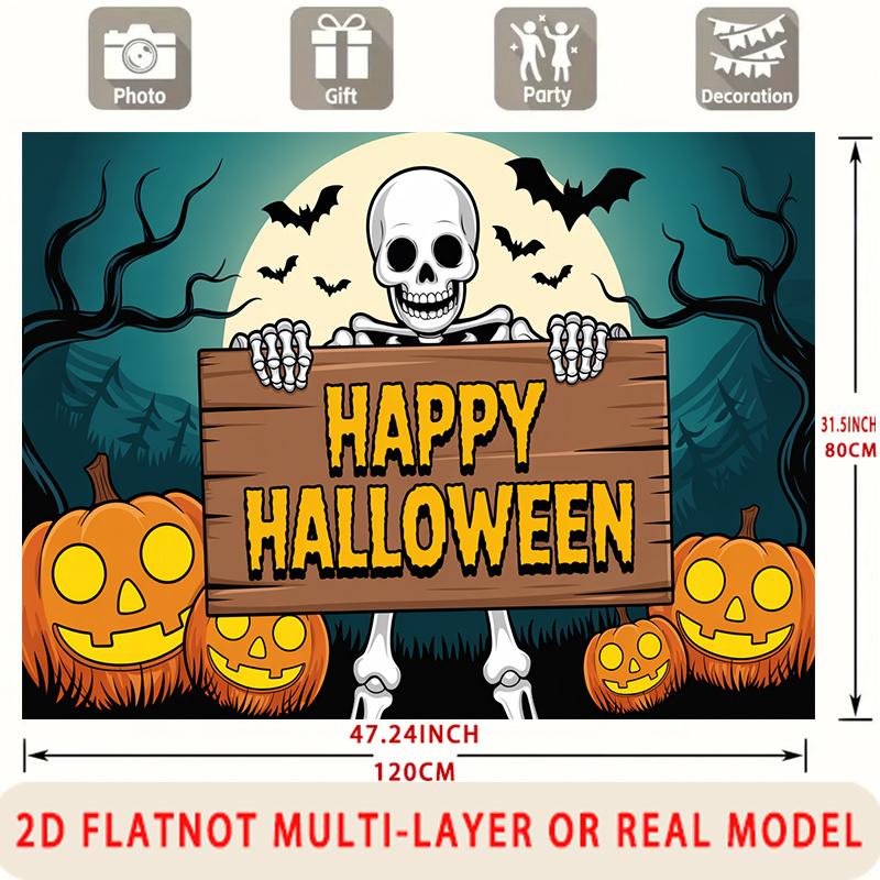 Party Backdrop Halloween Flat Spooky Skeleton Pumpkin Multi Layered Celebrations Event Backdrop Decoration Front Door Decor