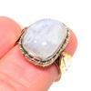 Natural Rainbow Moonstone Two Tone 925 Sterling Silver Jewelry Ring S.7.5 s8K46