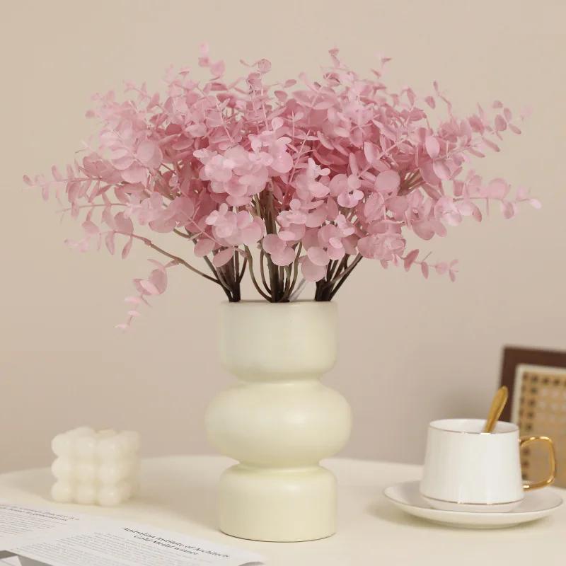 2pcs Home Decor Artificial Eucalyptus Leaves Plastic Plant Floral Garden Decoration Simulation 6 Sticks Tied Money Leaf Bouquet