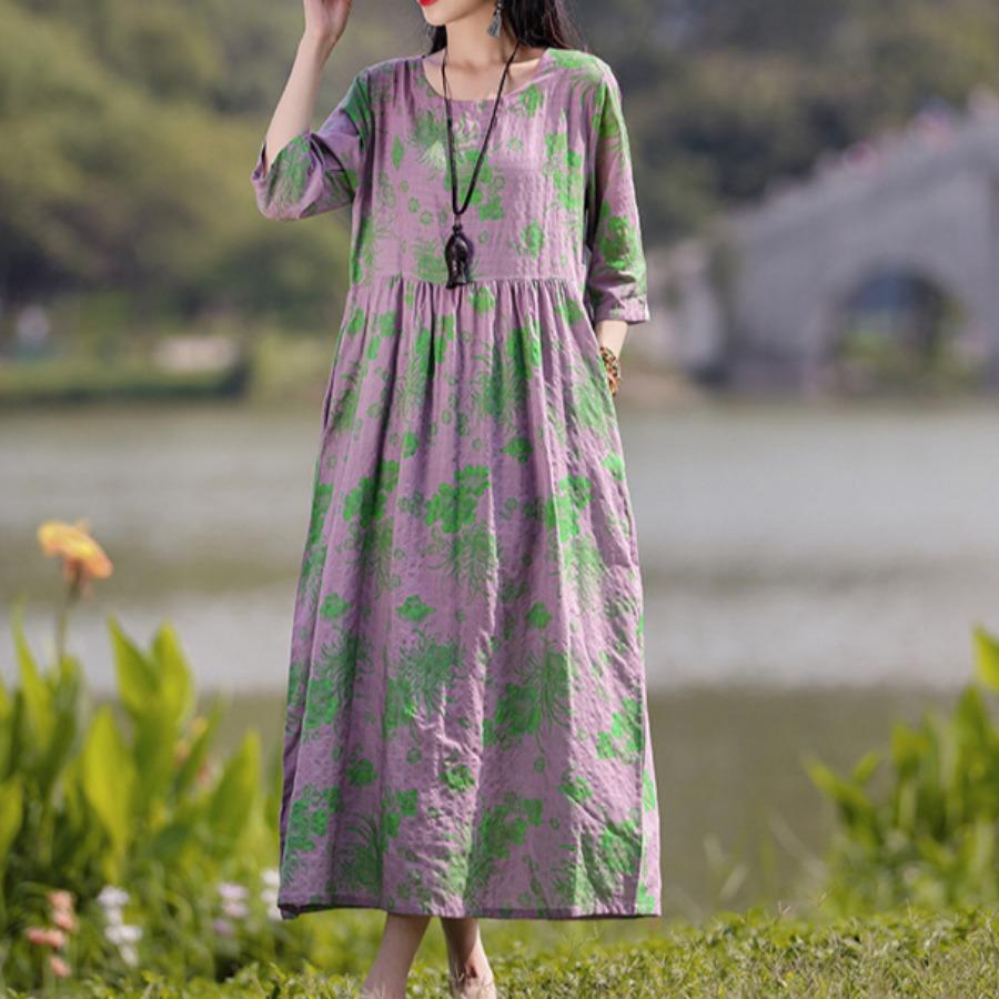 Dámske šaty v etnickom štýle Letné s potlačou veľkých rozmerov nad kolená Dlhé šaty so sedemštvrťovým rukávom