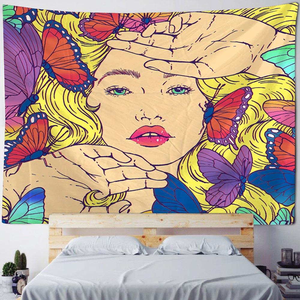 Flower Butterfly Printing Tapestry Dreamy Landscape Wall Hanging Cloth Mandala Hippie Home Decoration Bed Sheet Tablecloth