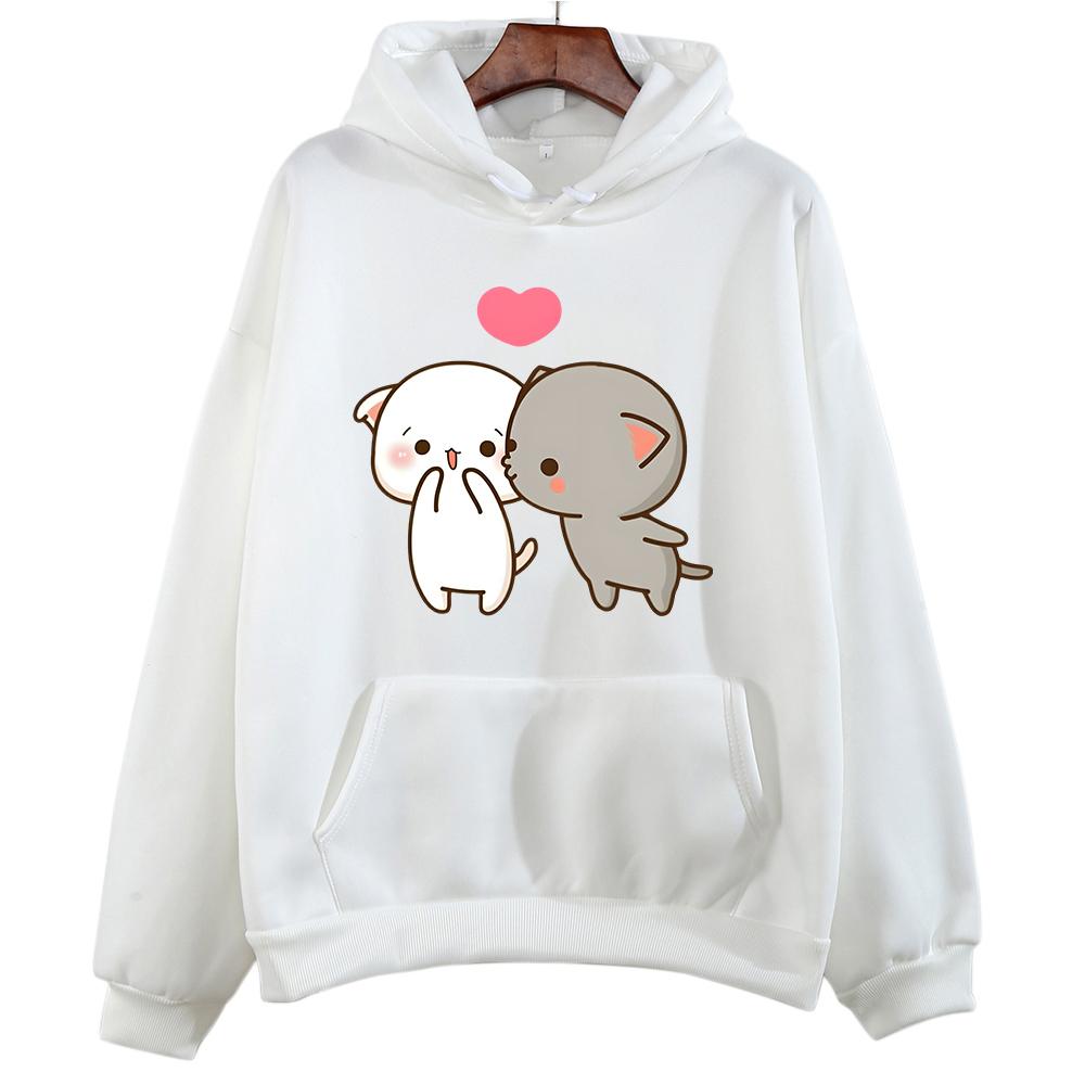Peach and Goma Mochi Cat Cartoon Print Hoodie Women'S Clothing Kawaii Boba Femme Summer Sweatshirt Sudaderas Girls Cute Hoodies
