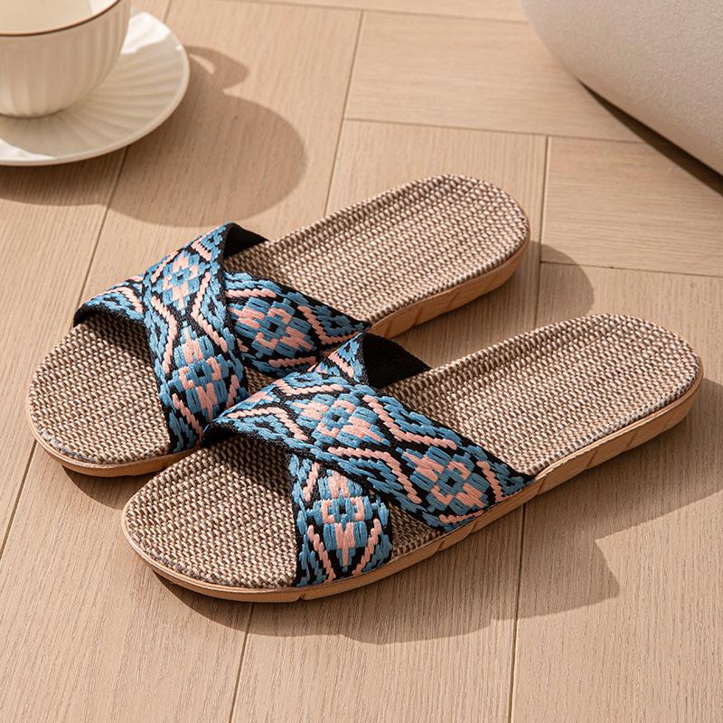 

Унісекс лляні шльопанці з відкритим носком на хрест для всіх сезонів 37-38 небо синє кольору