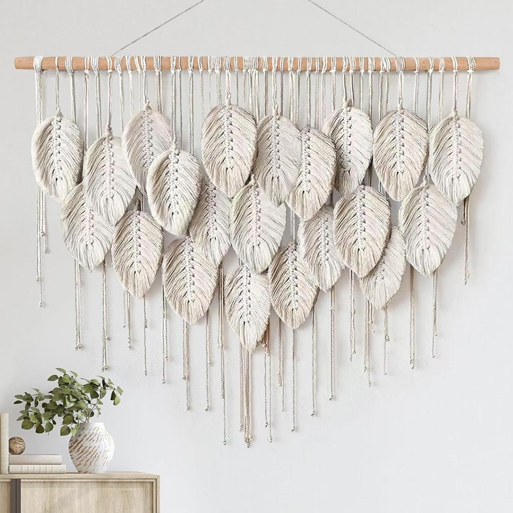 Cotton Rope Woven Leaf Tapestry Colorful Nordic Wall Art for Living Room Bedroom