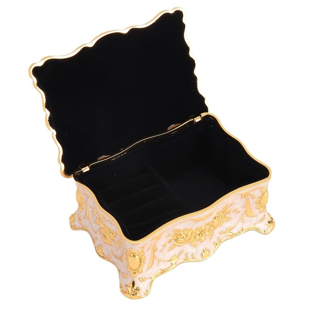 Metal Enamel Trinket Box Rectangular Jewelry Organizer Treasure Chest Box Ring Necklace Earring белый