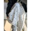 Grey Bow Sweatpants Women's Spring and Autumn New High-waisted Straight Lazy Wind Small Drape Wide-leg Pants