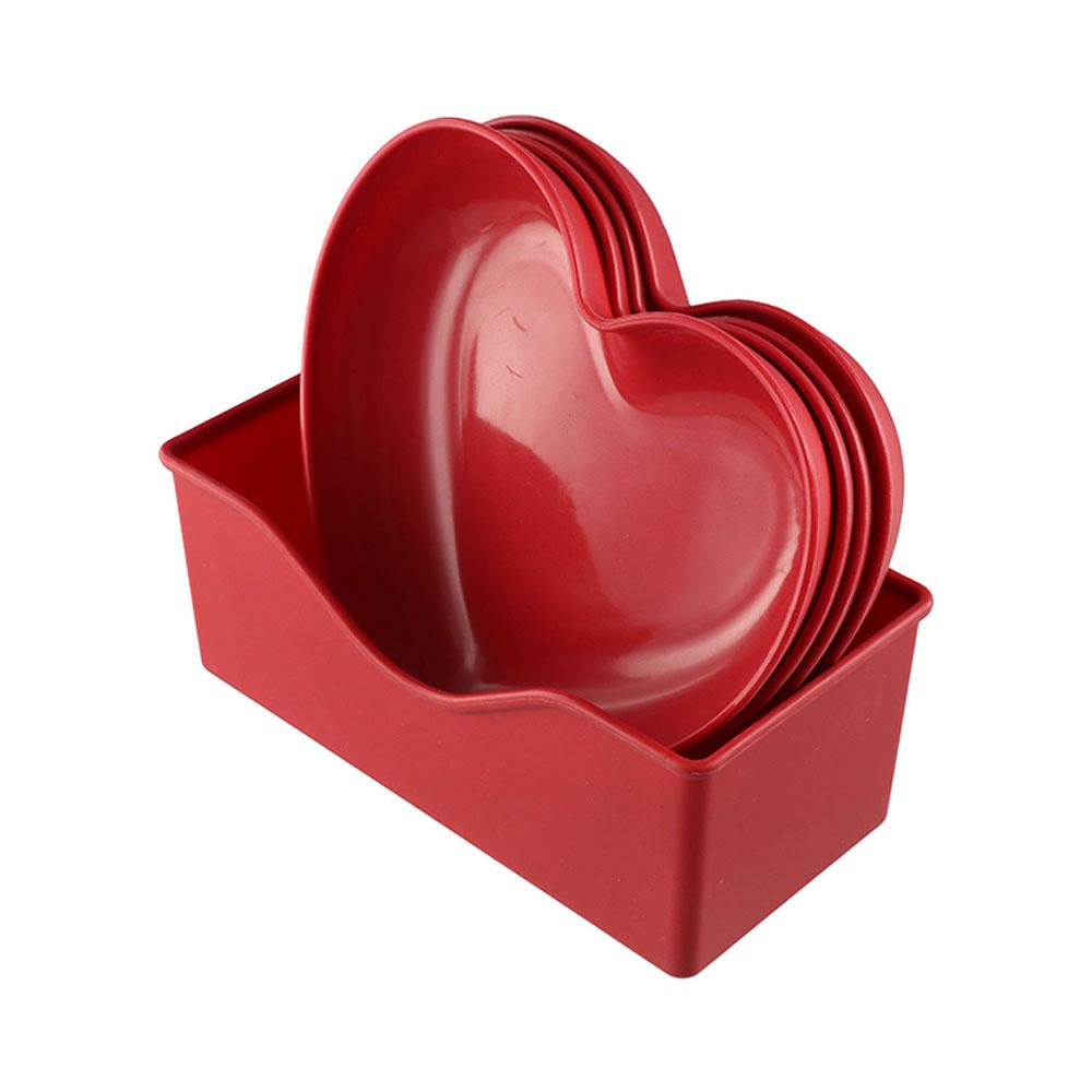 

5/10Pcs Creative Red Love Plate Heart-shaped Snack Love Tray Birthday Love Fruit Plate Cake Plate 5pcs S &5pcs L Disc
