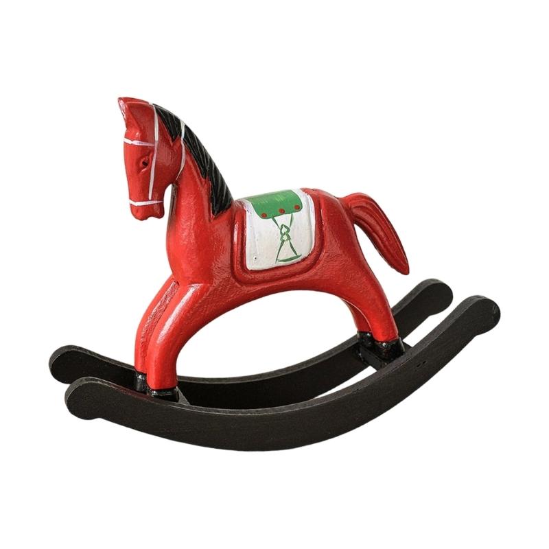 Wooden Rocking Horse Statues Decorative Animal Statue Sculptures Ornament for Office Home Table Centerpieces Gift