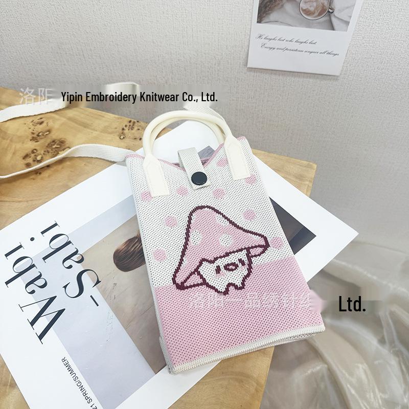 Cute Cartoon Dopamine Knit Crossbody Phone and Coin Bag