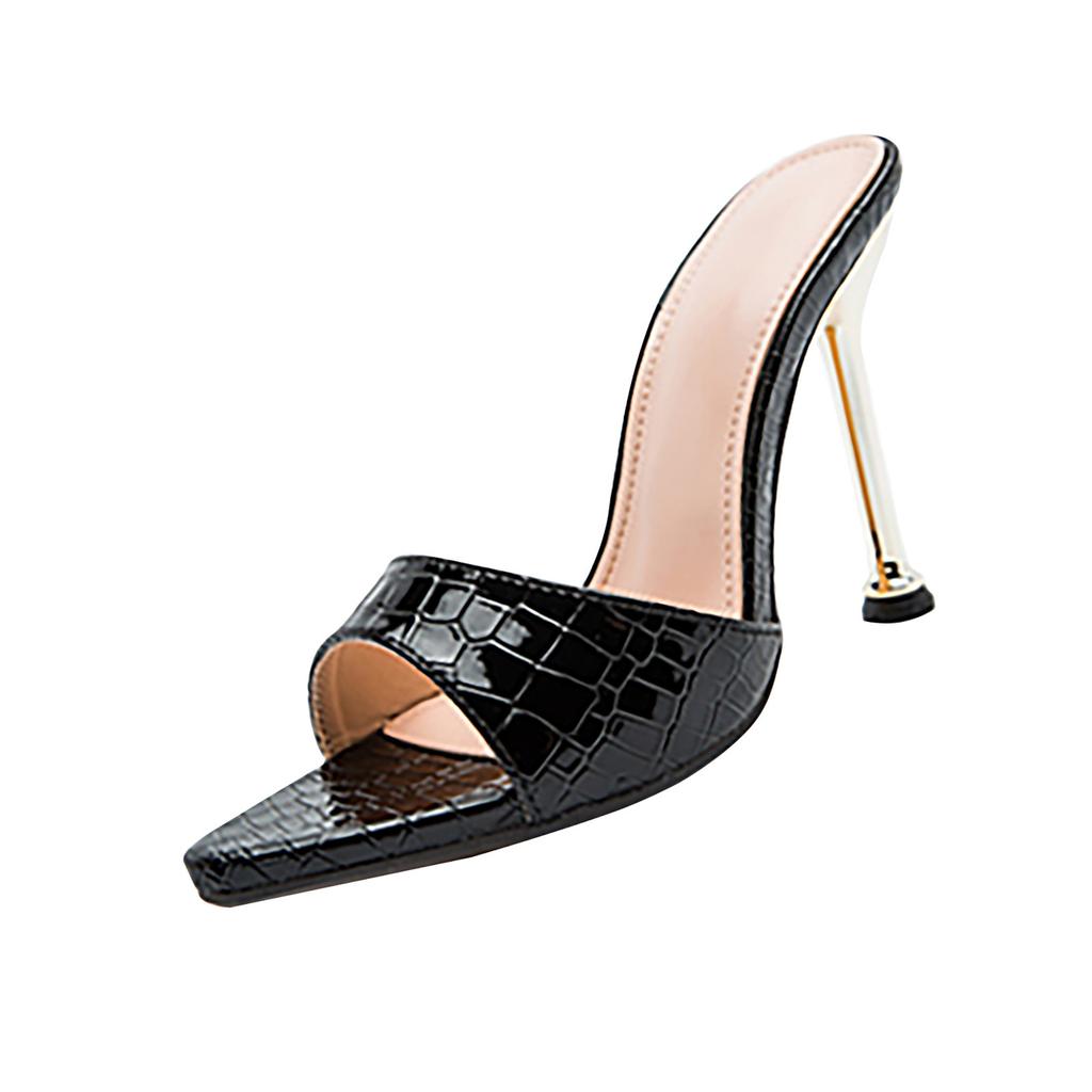 Women Slippers Snake Print Strappy High Heel Flip Flops Point Toe Slides Sandals