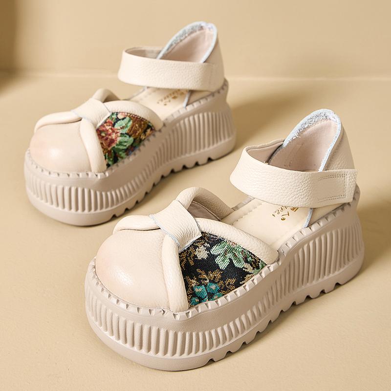 GKTINOO Retro Round Toe Thick Sole Sandals 2025 Summer New Genuine Leather Casual Women's Flat Platform Shoes