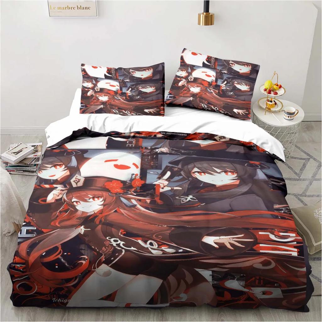 Cartoon Anime Genshin Impact Game Bedding Set For Bedroom Bedspreads For Bed Linen Comefortable Duvet Cover Quilt And Pillowcase