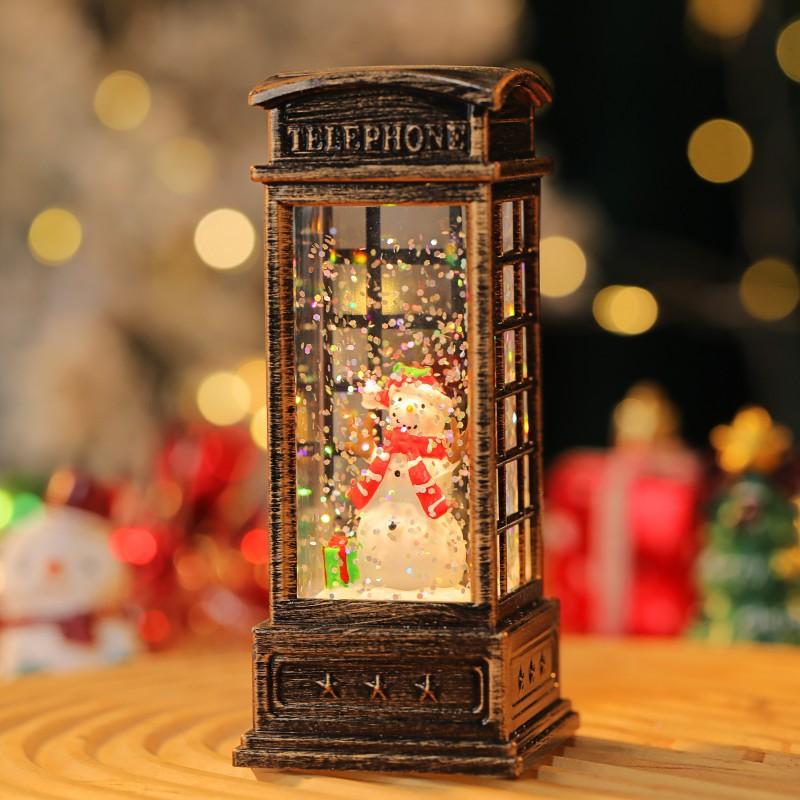 2024 Christmas Light Decorations Crystal Wind Light Santa Claus Party Ornament Decor Telephone Booth Christmas Wind Lights