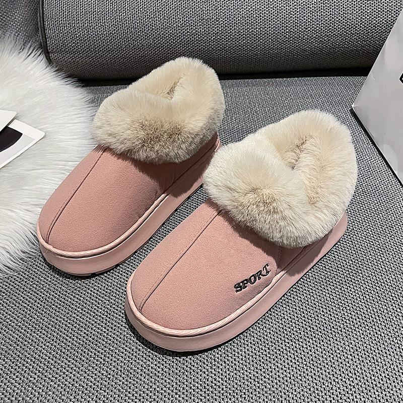 Autumn and winter snow boots women's 2025 new thick-soled thickened thermal cotton shoes with one foot pedal solid color short tube cold-proof boot