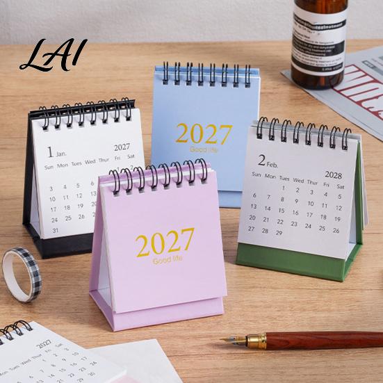 High Quality Paper Calendar 2027-2028 Mini Standing Flip Desk Calendar 18 Month Desktop Planner from Jan. Academic Year 2027 to Jun. 2028,