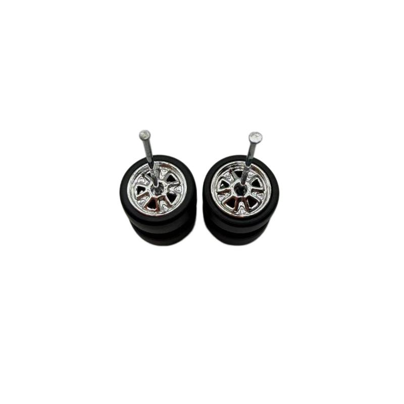 1 Set Diy Accessories 1/64 Model Wheels With Slicks Rubber Tires For Toy Model Petal Wheel Diecast Cars Refiting Parts