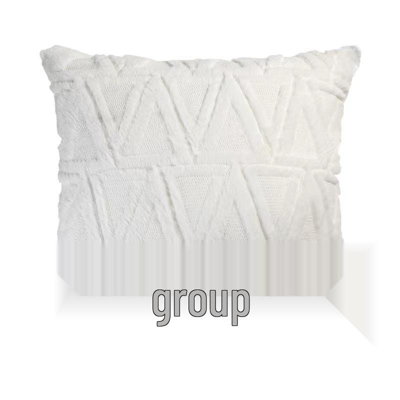 Solid Color Geometric Embroidered Plush Sofa Pillowcase