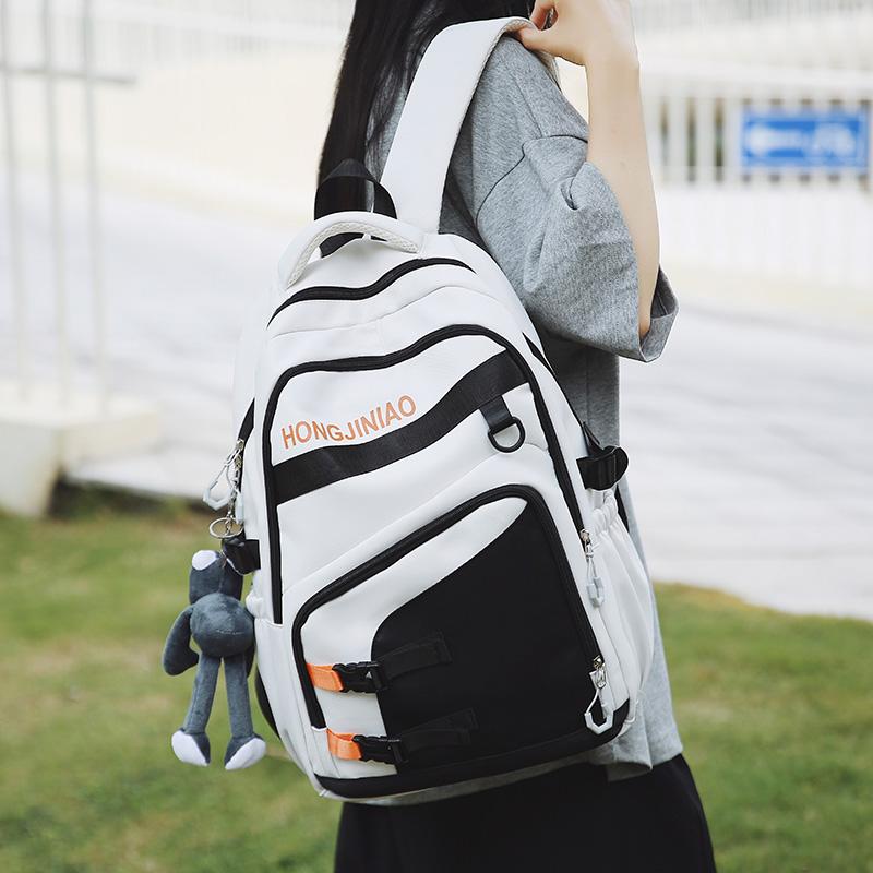 Men Travel Backpack Women Color Block Backpack Junior High School Student Schoolbag