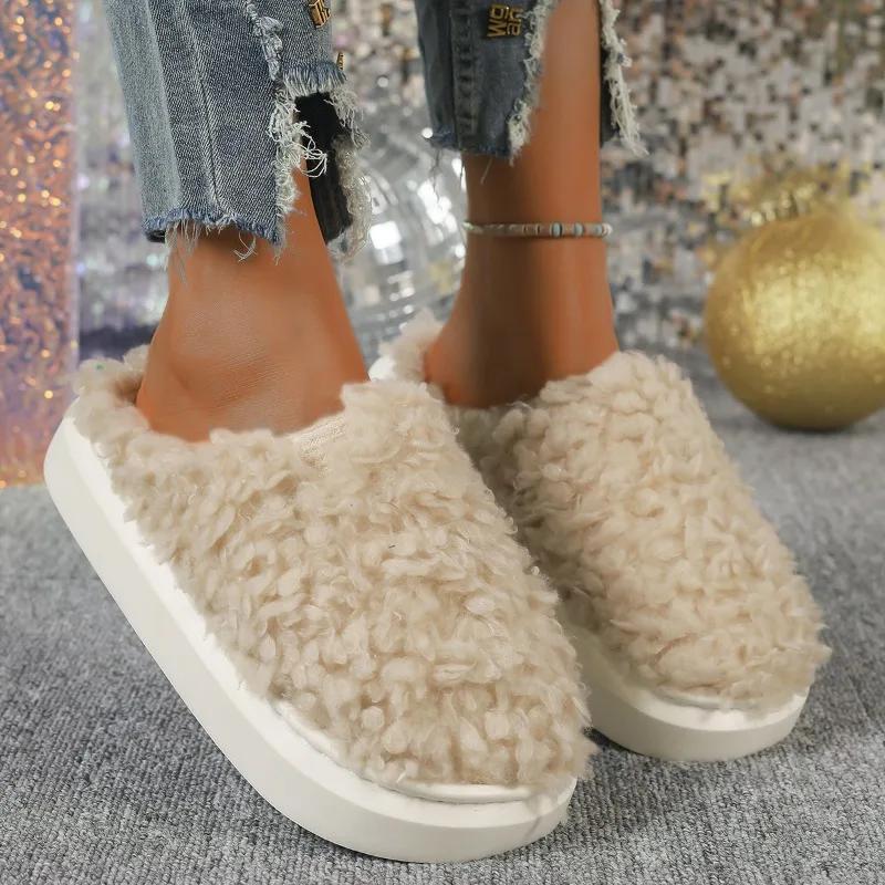 Fashion Shoes Female 2024 Plus Size Warm Women's Slippers Closed Toe Casual Slippers Women Solid Round Toe Flat with Light Ladies Shoes