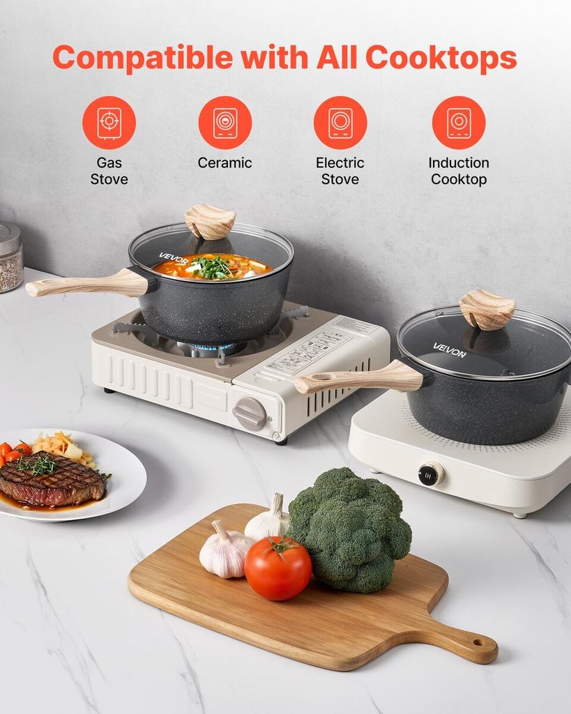 2.5 QT Saucepan, Nonstick Saucepan with Tempered Glass Lid, Multipurpose Cooking Sauce Pot with Detachable Handle, Sauce Pan Small Kitchen Cooking Pot