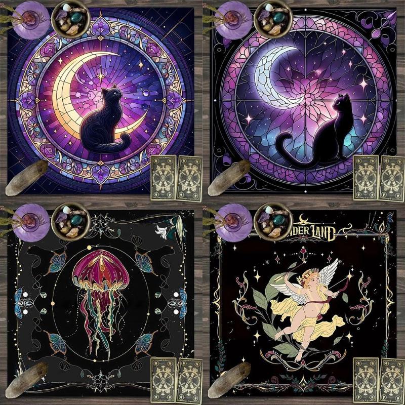 Starry Tarot Flannel Mat Anti Slip Square Card Cloth Multi Patterns Altar Decor Tarot Oracle Layout Soft Mat for Divination Game