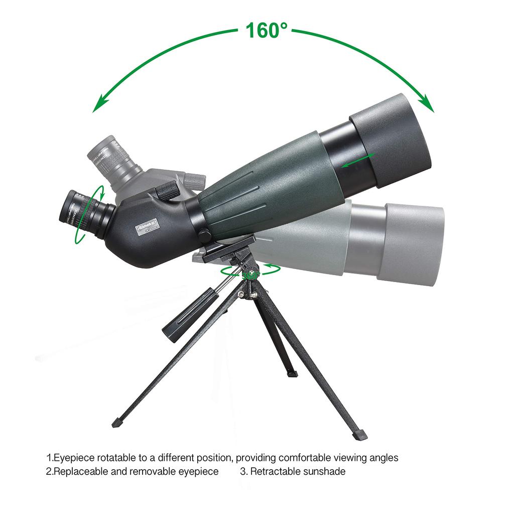 AOMEKIE 20-60X80 Spotting Scope with Tripod and Phone Adapter Case, Target Sighting, Waterproof, Fogproof, FMC BAK4, 45° Angle, Monocular, Telescope
