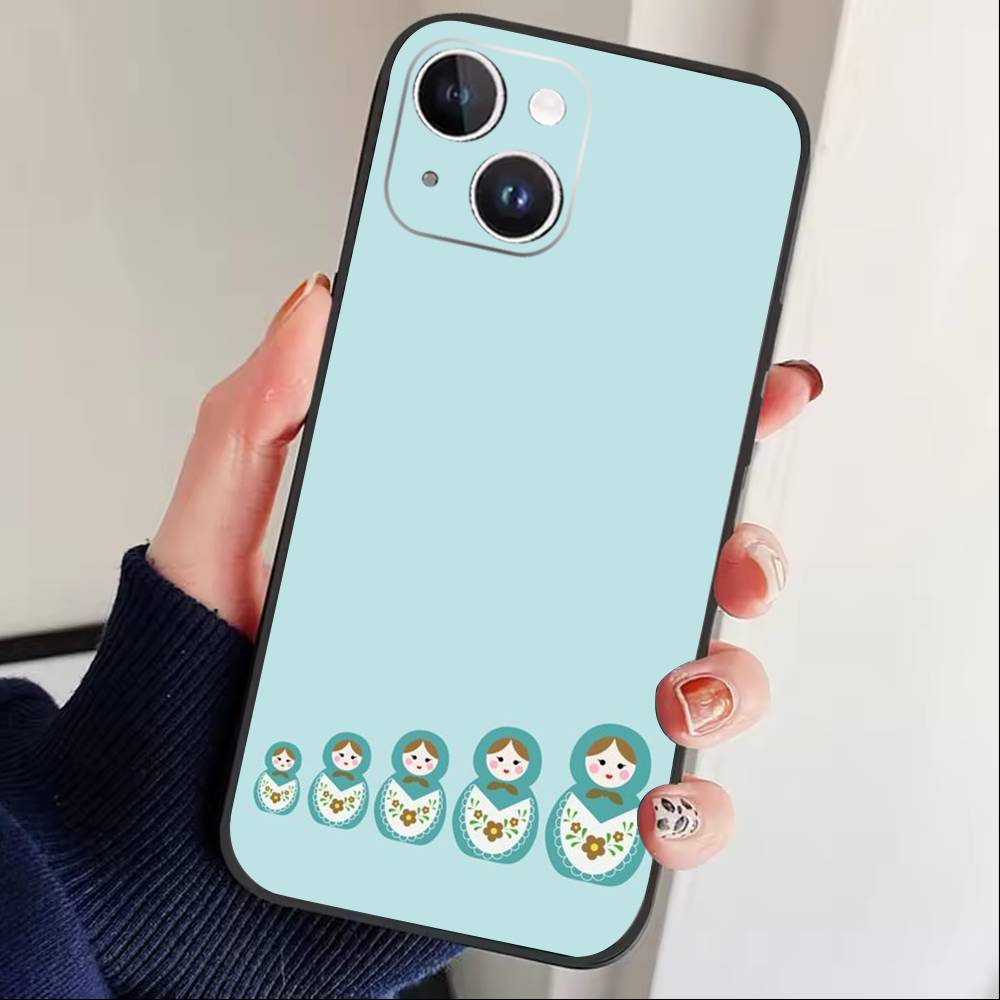 T-Russian Dolls Matryoshka Phone Case For iPhone17,16,15,14,13,12 Plus,Max Soft Silicone Black Cover