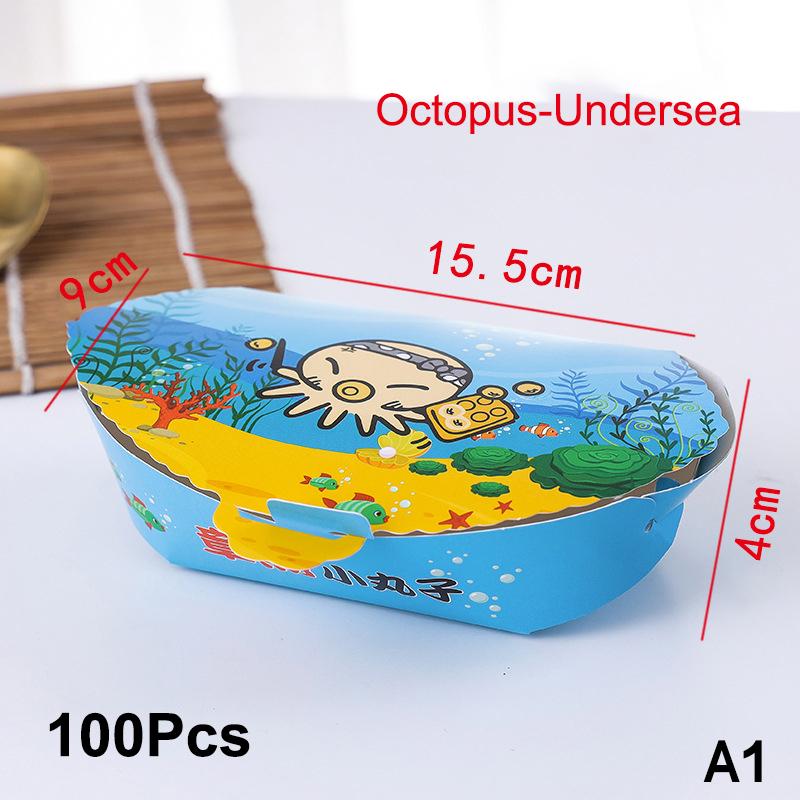 100Pcs Disposable Cartoon Octopus Ball Packaging Box Japanese Street Food Takoyaki Takeaway Snack Packing Container Party