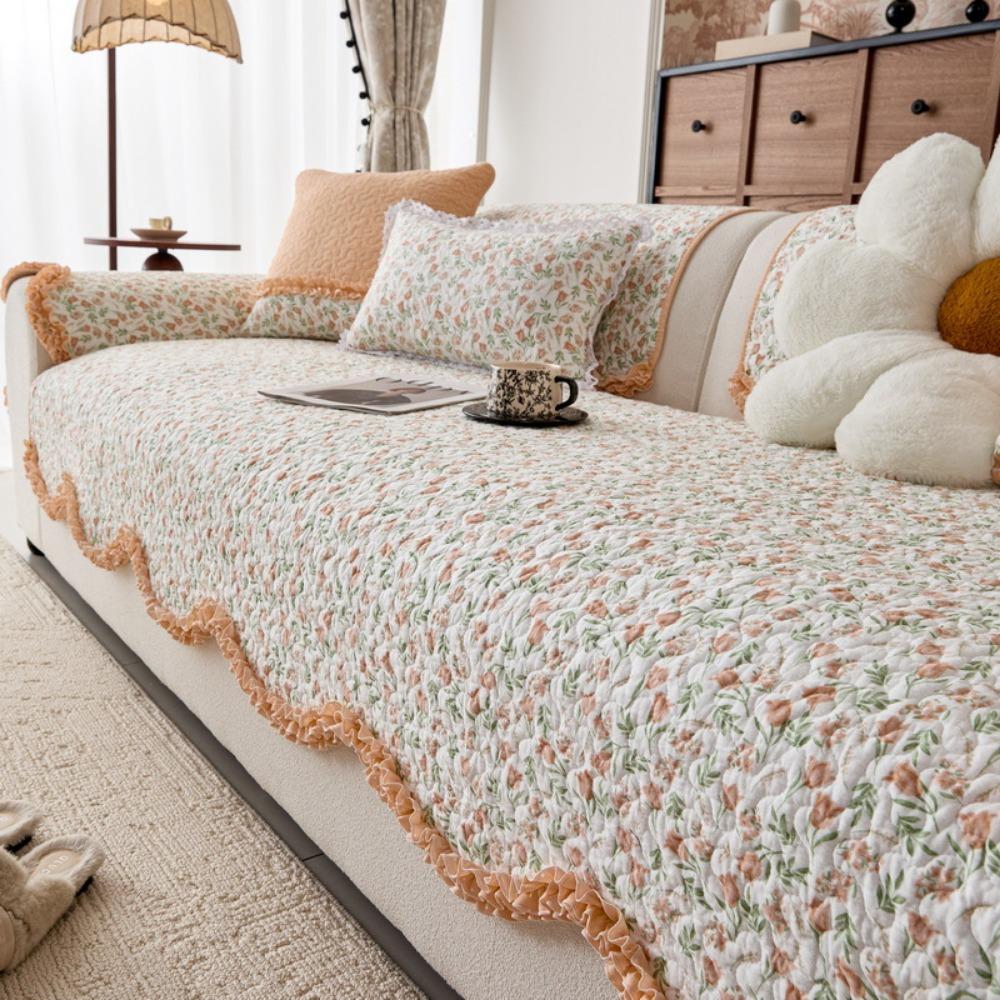

Cotton Printed Slipcover Washable Sofa Cover with Wave Edge Non Slip Full Coverage All Season 70*70