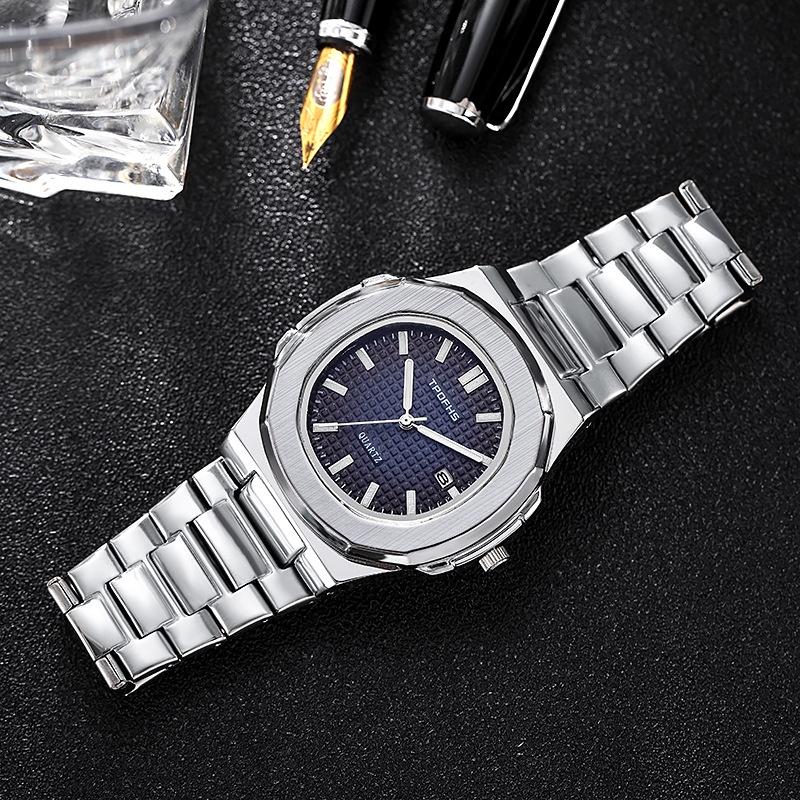 Tpofhs Light Night Waterproof Steel Strap Watch Elegant Quartz Mens Watch