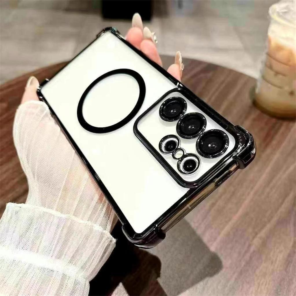 Luxury Transparent Magnetic Phone Case For Samsung S25 24 S23 S22 Ultra S23 S22 Plus Four Corner Anti Fall Cover