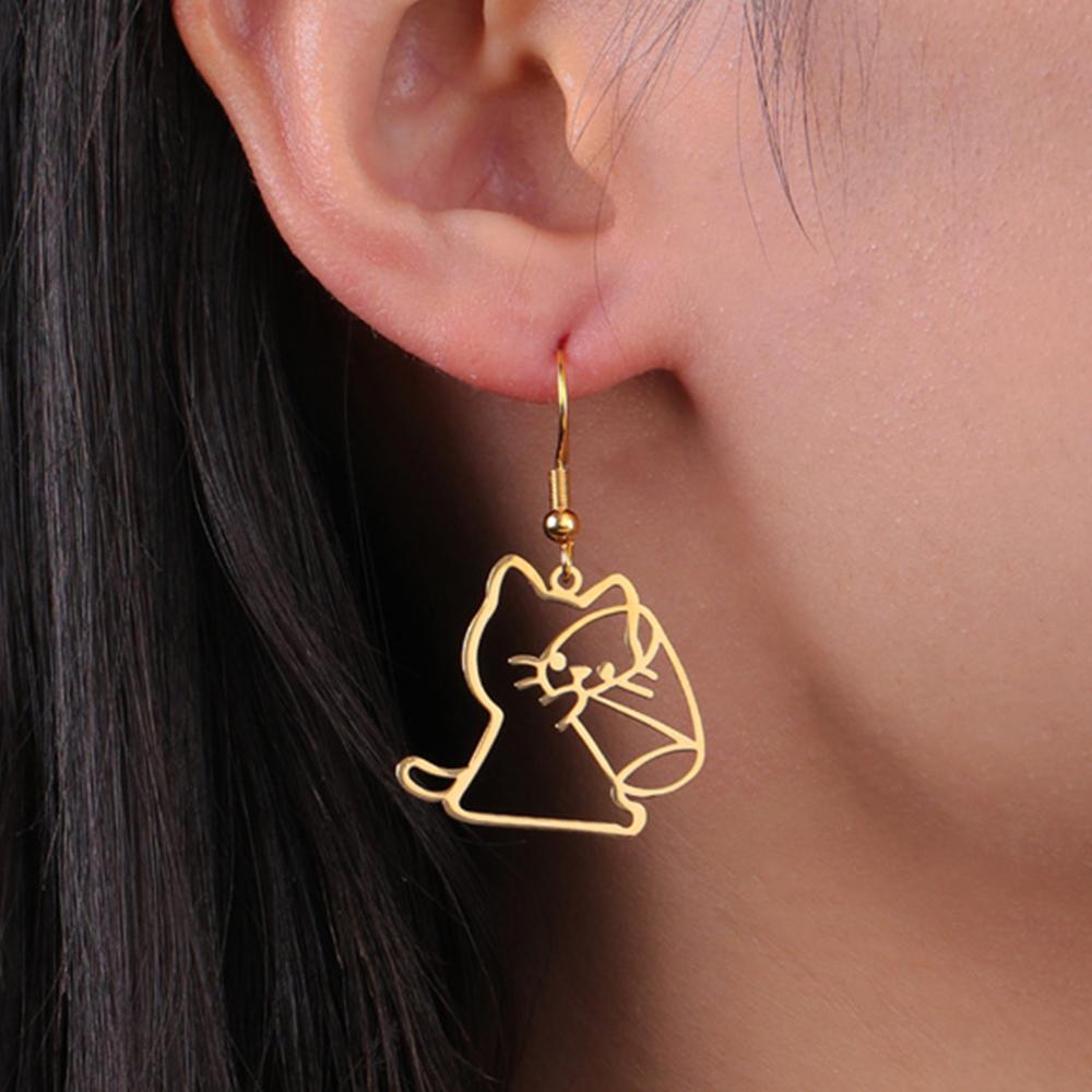 My Shape Cute Cat and Dog Dangle Earrings for Women Girls Stainless Steel Lovely Kitten Animal Drop Earring Fashion Jewelry Gift