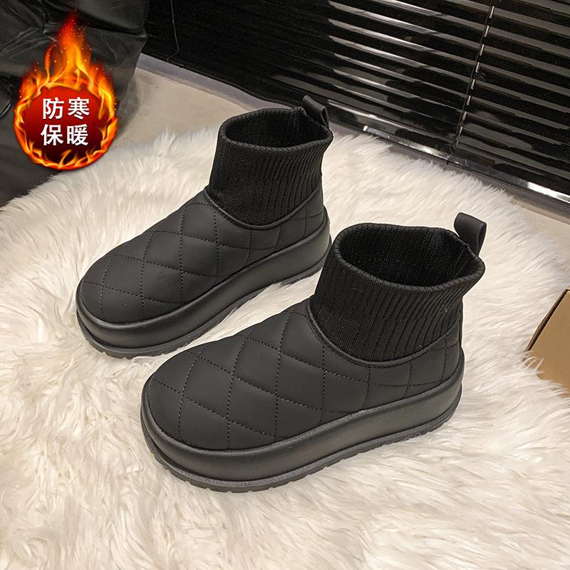 

Snow boots women s autumn and winter new retro versatile velvet warm windproof thick-soled casual cotton shoes women 35 чёрный