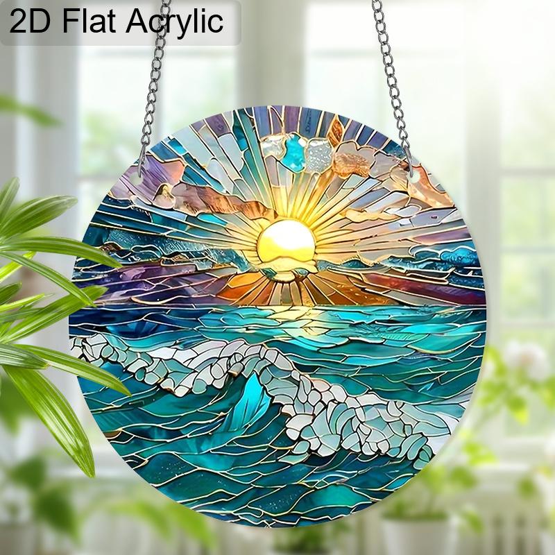 Acrylic Ocean Sunset Suncatcher Stained Glass Effect Window Hanging Ornament Nature Lover Gifts