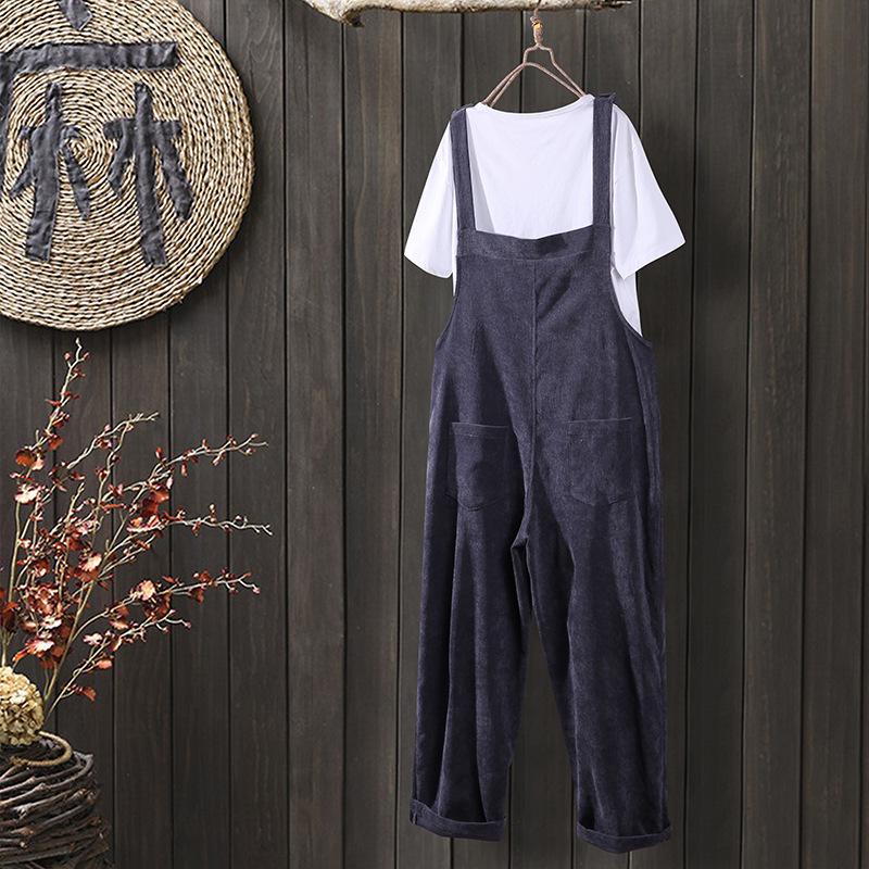 Spring Corduroy Solid Color Casual Long Overalls