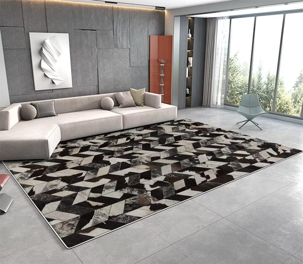 Modern Abstract Soft Fluffy Large Carpet Living Room Imitation Cowhide Decoration Rug for Bedroom Washable Non-slip Entrance Mat