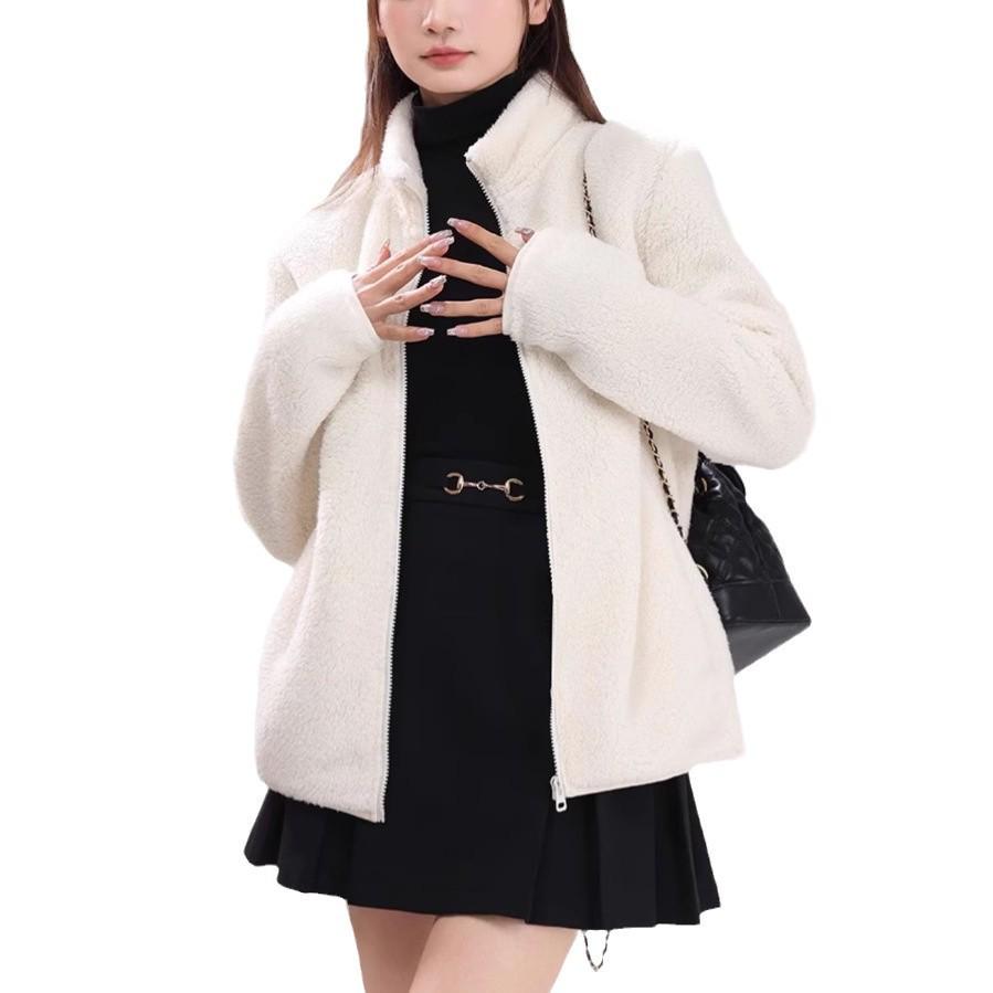 Women's Double-Sided Fleece Jacket - Autumn/Winter Style, Warm Stand-Up Collar, Cardigan Windbreaker.