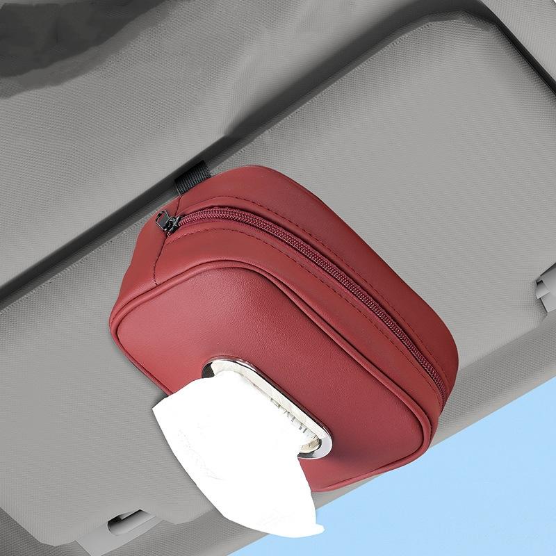 Hanging Car Napkin Holder, Center Console Armrest Box Leather Car Tissue Box, Sun Visor Backseat Tissue Case with Fix Strap