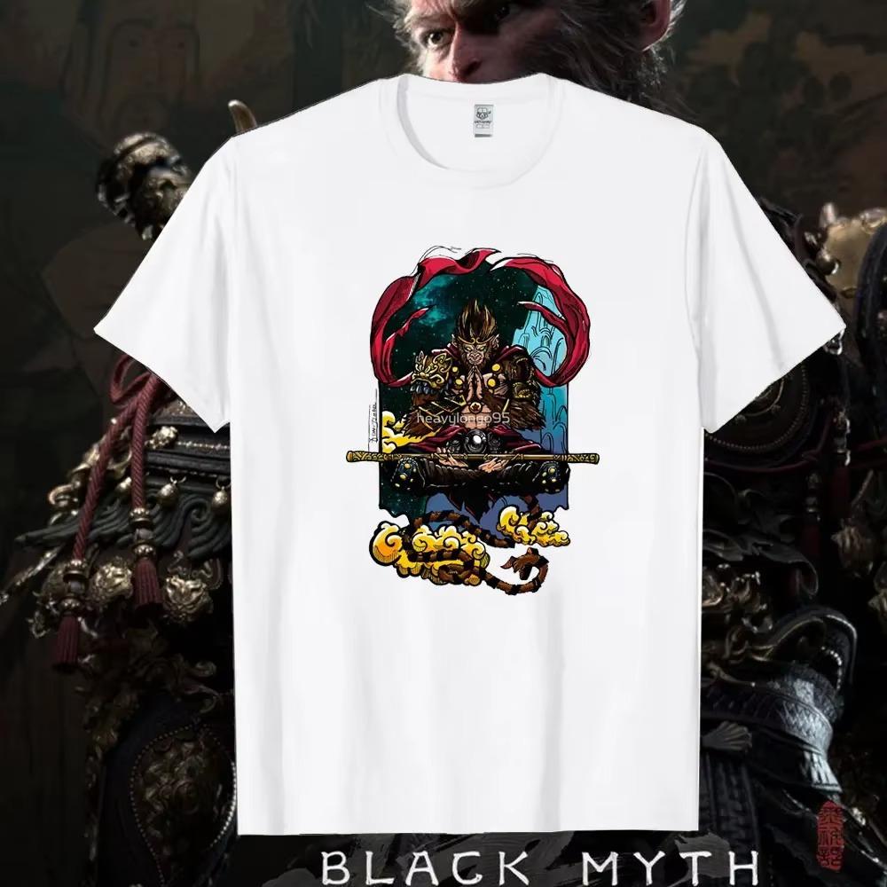 Black Myth Wukong Men's Cotton T-shirt Journey To The West Game Wukong Retro Graphic Tshirt Adventure Game Money King Tees