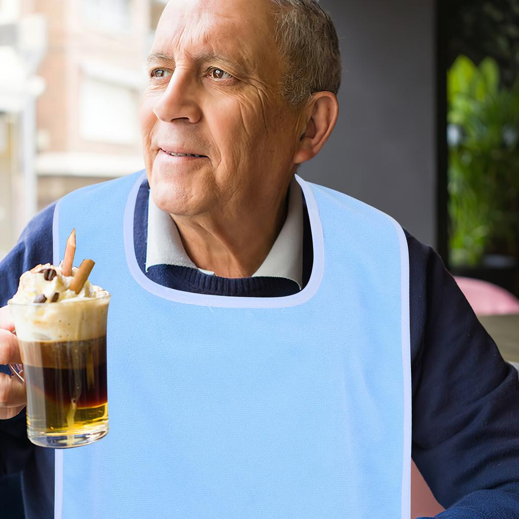 Adjustable Adult Bib for Elderly Seniors Special Needs Reusable Cotton Food Stain Protector for Eating Feeding Makeup Face